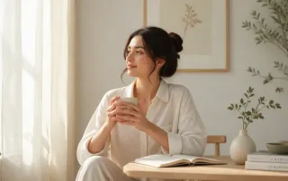 زن جوان در حال استراحت در فضایی آرام، نمایانگر سلامت واژن.