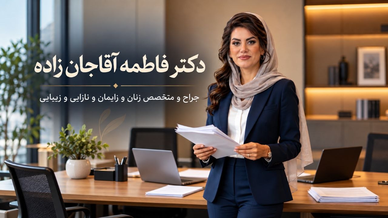 دکتر فاطمه آقاجانزاده با کت سرمهای و روسری روشن در حال نگهداشتن برگهها
